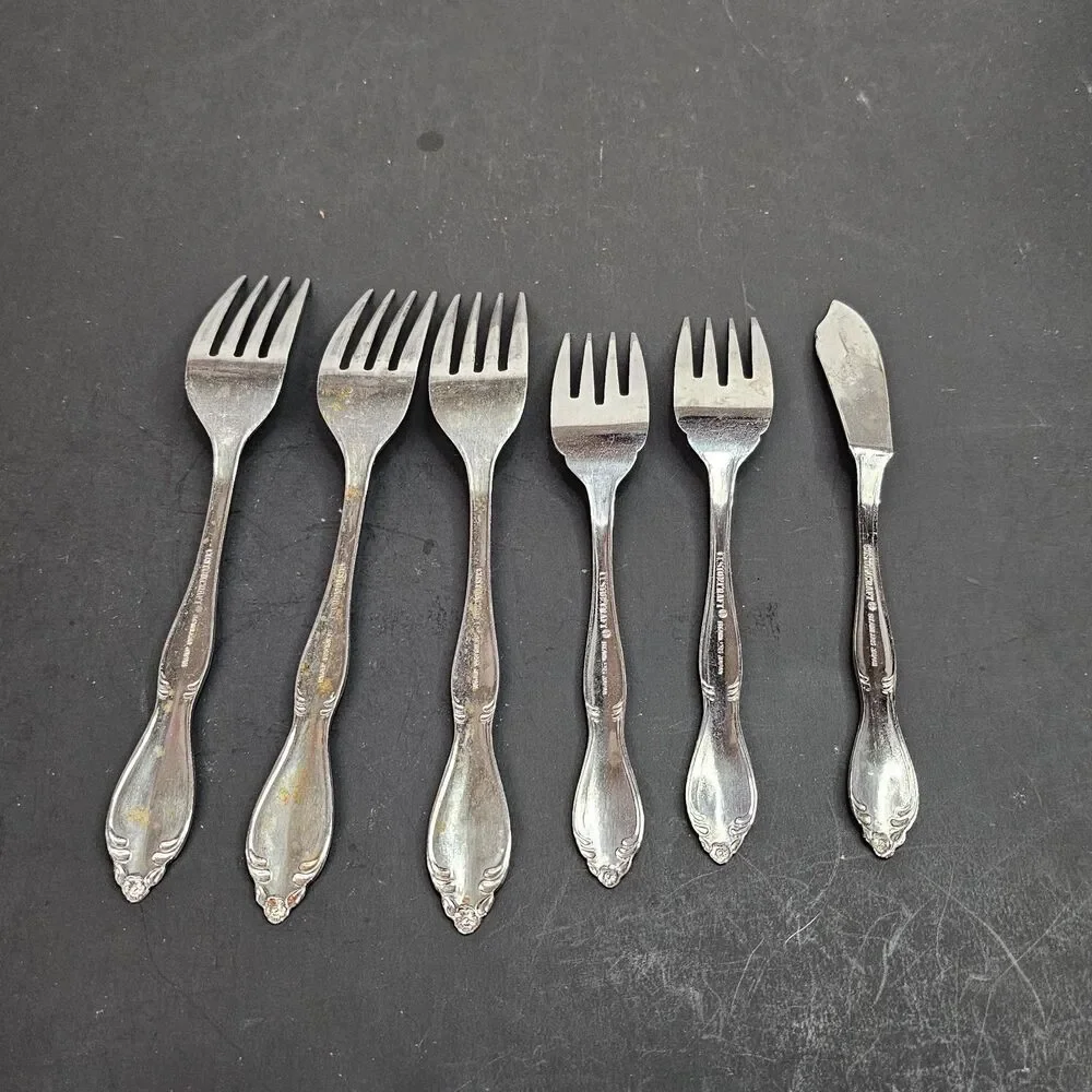 Vtg Customcraft CUS11 Stainless Steel Asst Flatware Set of 6 Forks Butter Knife